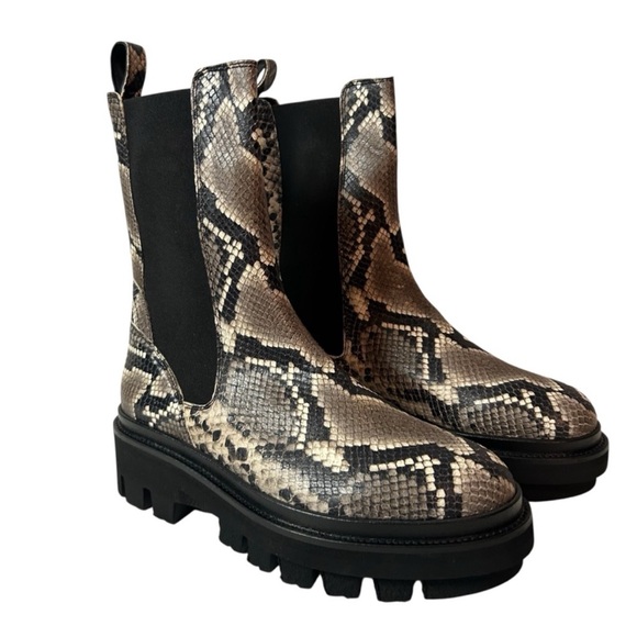 ALL SAINTS BILLIE 100% LEATHER SNAKE EMBOSSED CHELSEA BOOT GREY & BLACK SIZE 10 - Picture 8 of 15